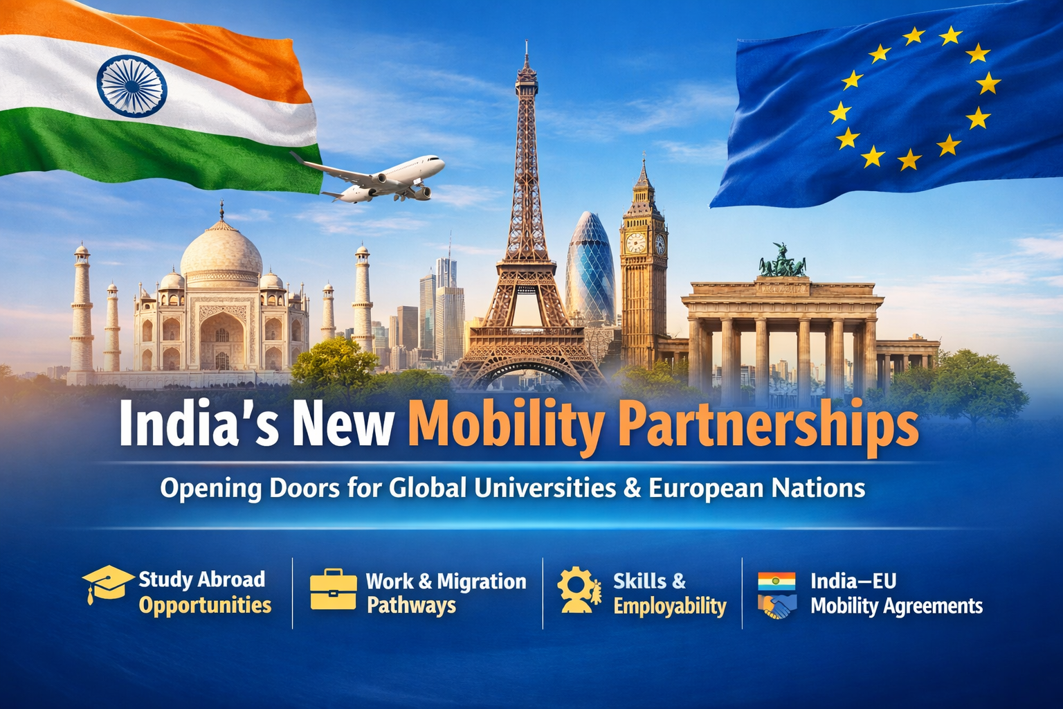 Indian student mobility to Europe showing education pathways between India and EU universities under mobility partnerships